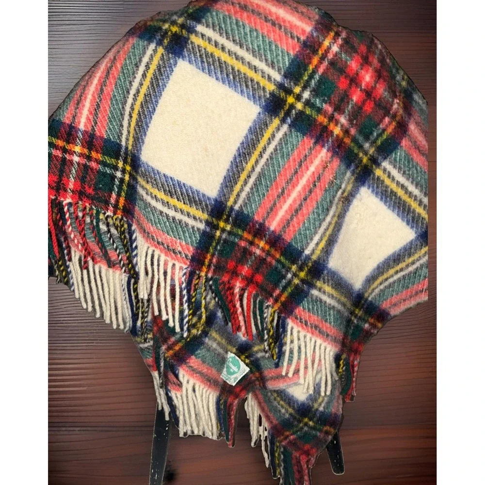 Connemara Foxford Rug Vintage 100% Wool Plaid Stadium Throw Blanket 63X56
